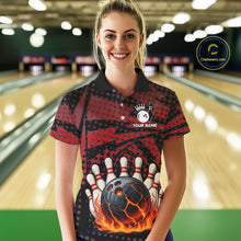 Load image into Gallery viewer, Black and Red pattern Flame Bowling Polo, 1/4 zip shirts For Women Custom Team Bowling Jerseys NQS11277