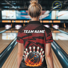 Load image into Gallery viewer, Black and Red pattern Flame Bowling Polo, 1/4 zip shirts For Women Custom Team Bowling Jerseys NQS11277