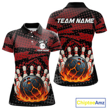 Load image into Gallery viewer, Black and Red pattern Flame Bowling Polo, 1/4 zip shirts For Women Custom Team Bowling Jerseys NQS11277