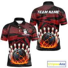 Load image into Gallery viewer, Black and Red pattern Flame Bowling Polo, 1/4 zip shirts For Men Custom Team Bowling Jerseys NQS11277