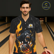 Load image into Gallery viewer, Black and Orange Flame Gorilla Bowling Hawaiian Shirt Custom Gorilla Team Bowling Jerseys NQS11279
