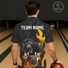 Load image into Gallery viewer, Black and Orange Flame Gorilla Bowling Hawaiian Shirt Custom Gorilla Team Bowling Jerseys NQS11279