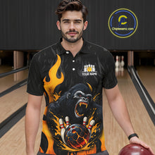 Load image into Gallery viewer, Black and Orange Flame Gorilla Bowling shirts For Men Custom Gorilla Team Bowling Jerseys NQS11279