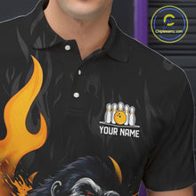 Load image into Gallery viewer, Black and Orange Flame Gorilla Bowling shirts For Men Custom Gorilla Team Bowling Jerseys NQS11279