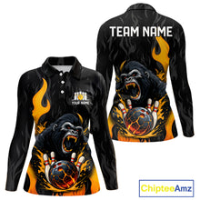 Load image into Gallery viewer, Black and Orange Flame Gorilla Bowling shirts For Women Custom Gorilla Team Bowling Jerseys NQS11279