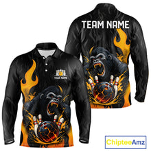 Load image into Gallery viewer, Black and Orange Flame Gorilla Bowling shirts For Men Custom Gorilla Team Bowling Jerseys NQS11279