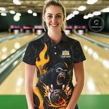 Load image into Gallery viewer, Black and Orange Flame Gorilla Bowling shirts For Women Custom Gorilla Team Bowling Jerseys NQS11279