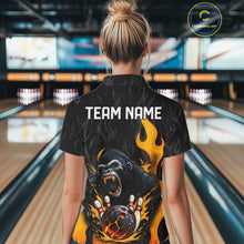 Load image into Gallery viewer, Black and Orange Flame Gorilla Bowling shirts For Women Custom Gorilla Team Bowling Jerseys NQS11279