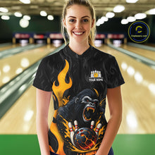 Load image into Gallery viewer, Black and Orange Flame Gorilla Bowling shirts For Women Custom Gorilla Team Bowling Jerseys NQS11279