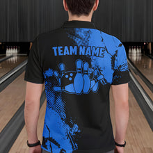Load image into Gallery viewer, Black and Blue Retro Mens Bowling Polo, Quarter Zip shirts Custom team bowling jerseys mens outfit NQS9393