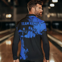 Load image into Gallery viewer, Black and Blue Retro Mens Bowling Polo, Quarter Zip shirts Custom team bowling jerseys mens outfit NQS9393