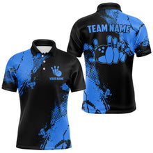 Load image into Gallery viewer, Black and Blue Retro Mens Bowling Polo, Quarter Zip shirts Custom team bowling jerseys mens outfit NQS9393