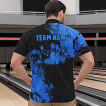 Load image into Gallery viewer, Black and Blue Retro Mens Bowling Polo, Quarter Zip shirts Custom team bowling jerseys mens outfit NQS9393