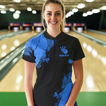 Load image into Gallery viewer, Black and Blue Retro Women Bowling Polo, Quarter Zip shirts Custom team bowling jerseys ladies outfit NQS9393