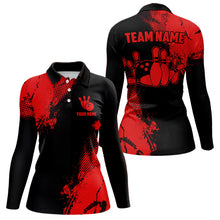 Load image into Gallery viewer, Black and Red Retro Women Bowling Polo, Quarter Zip shirts Custom team bowling jerseys ladies outfit NQS9394