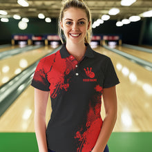 Load image into Gallery viewer, Black and Red Retro Women Bowling Polo, Quarter Zip shirts Custom team bowling jerseys ladies outfit NQS9394