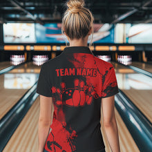 Load image into Gallery viewer, Black and Red Retro Women Bowling Polo, Quarter Zip shirts Custom team bowling jerseys ladies outfit NQS9394