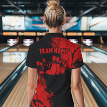 Load image into Gallery viewer, Black and Red Retro Women Bowling Polo, Quarter Zip shirts Custom team bowling jerseys ladies outfit NQS9394