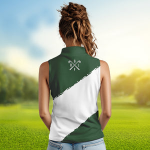 Green and White shamrock Women sleeveless polo shirt Custom name St Patrick Day golf apparel for women NQS9397