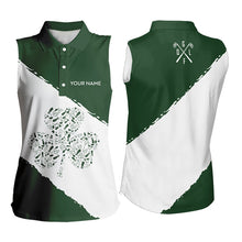 Load image into Gallery viewer, Green and White shamrock Women sleeveless polo shirt Custom name St Patrick Day golf apparel for women NQS9397