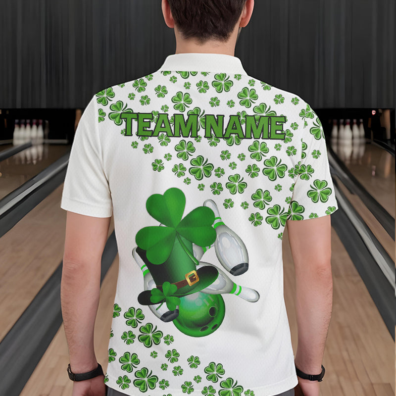 Green shamrock bowling shirts for men Custom St Patrick Day white team league bowling jerseys NQS9400