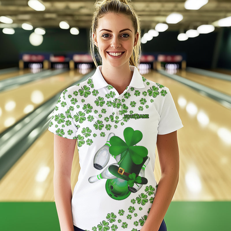 Green shamrock bowling shirts for Women Custom St Patrick Day white team league bowling jerseys NQS9400