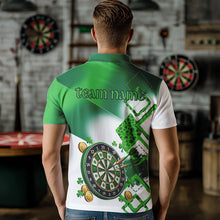 Load image into Gallery viewer, Green shamrock Mens Darts Polo, Quarter Zip shirts Custom St Patrick Day team league darts jersey NQS9557