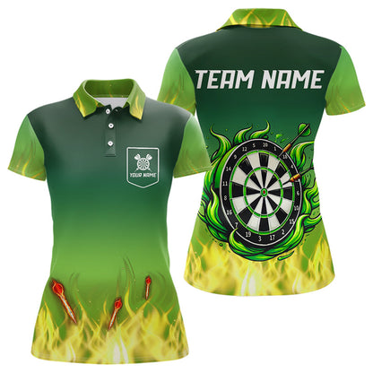 Yellow Green Flame Darts Shirts For Women Custom Fire Team Darts Jersey NQS9558
