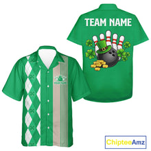 Load image into Gallery viewer, Retro Green argyle pattern shamrock Bowling Hawaiian shirts custom St Patrick's bowling team jersey NQS11667