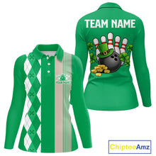 Load image into Gallery viewer, Retro Green argyle pattern shamrock Bowling shirts For Women custom St Patrick's bowling team jersey NQS11667