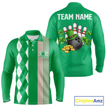 Load image into Gallery viewer, Retro Green argyle pattern shamrock Bowling shirts For Men custom St Patrick Day bowling team jersey NQS11667