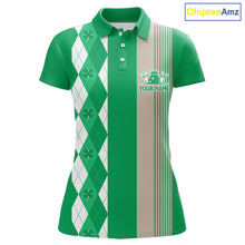 Load image into Gallery viewer, Retro Green argyle pattern shamrock Bowling shirts For Women custom St Patrick's bowling team jersey NQS11667