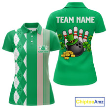 Load image into Gallery viewer, Retro Green argyle pattern shamrock Bowling shirts For Women custom St Patrick's bowling team jersey NQS11667
