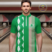 Load image into Gallery viewer, Retro Green argyle pattern shamrock Bowling shirts For Men custom St Patrick Day bowling team jersey NQS11667