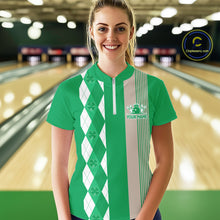 Load image into Gallery viewer, Retro Green argyle pattern shamrock Bowling shirts For Women custom St Patrick's bowling team jersey NQS11667
