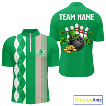 Load image into Gallery viewer, Retro Green argyle pattern shamrock Bowling shirts For Men custom St Patrick Day bowling team jersey NQS11667