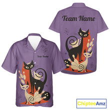 Load image into Gallery viewer, Custom retro bowling Hawaiian shirts Cat Bowling jersey Team Bowling button up Shirt | Purple NQS11668