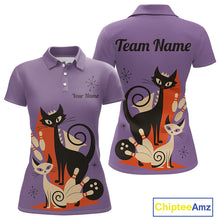 Load image into Gallery viewer, Custom retro bowling shirts Cats Bowling jersey for Women Team Bowling Polo, 1/4 Zip Shirts | Purple NQS11668