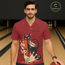 Load image into Gallery viewer, Custom retro bowling Hawaiian shirts Cat Bowling jersey Team Bowling button up Shirt  | Red NQS11669
