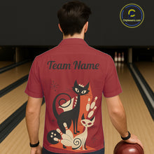 Load image into Gallery viewer, Custom retro bowling Hawaiian shirts Cat Bowling jersey Team Bowling button up Shirt  | Red NQS11669