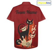 Load image into Gallery viewer, Custom retro bowling Hawaiian shirts Cat Bowling jersey Team Bowling button up Shirt  | Red NQS11669