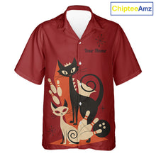 Load image into Gallery viewer, Custom retro bowling Hawaiian shirts Cat Bowling jersey Team Bowling button up Shirt  | Red NQS11669