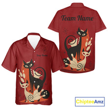 Load image into Gallery viewer, Custom retro bowling Hawaiian shirts Cat Bowling jersey Team Bowling button up Shirt  | Red NQS11669