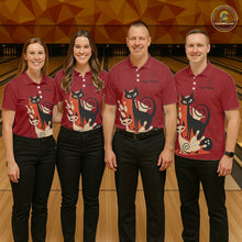 Load image into Gallery viewer, Custom retro bowling shirts Cats Bowling jersey for Women Team Bowling Polo, 1/4 Zip Shirts | Red NQS11669