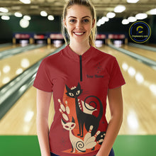 Load image into Gallery viewer, Custom retro bowling shirts Cats Bowling jersey for Women Team Bowling Polo, 1/4 Zip Shirts | Red NQS11669
