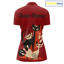 Load image into Gallery viewer, Custom retro bowling shirts Cats Bowling jersey for Women Team Bowling Polo, 1/4 Zip Shirts | Red NQS11669