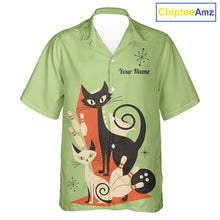 Load image into Gallery viewer, Custom retro bowling Hawaiian shirts Cat Bowling jersey Team Bowling button up Shirt | Green NQS11670