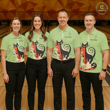 Load image into Gallery viewer, Custom retro bowling shirts Cats Bowling jersey for Women Team Bowling Polo, 1/4 Zip Shirts | Green NQS11670