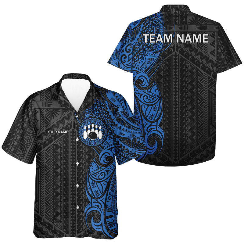 Black and Blue Tribal pattern Hawaiian bowling shirts Custom Team bowling button up shirts NQS9713