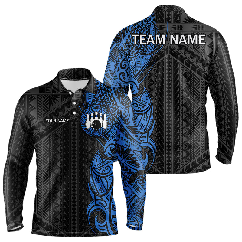 Black and Blue Tribal pattern Mens Bowling Shirts Custom Bowling outfit men Team bowling league jersey NQS9713